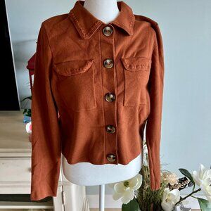 Stylish Cropped Button-Up Sweater \ Cardigan Burnt Orange | Rust M